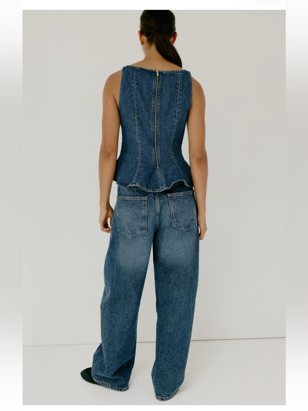 H&M Divided Denim Peplum Blouse Top Dressy - Picture 3 of 13